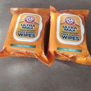 ARM& HAMMER ULTRA MAX FACE & BODY WIPES COOL WATER SCENTED 30 WIPES EACH (2PACKS